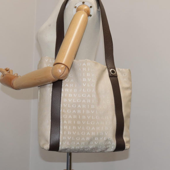 BVLGARI Logo Mania Tote Bag Canvas Beige Auth hk1924