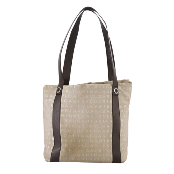 BVLGARI Logo Mania Tote Bag Canvas Beige Auth hk1924