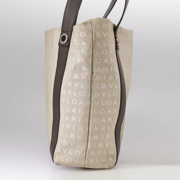 BVLGARI Logo Mania Tote Bag Canvas Beige Auth hk1924