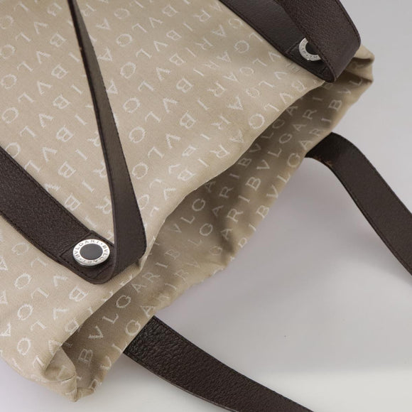 BVLGARI Logo Mania Tote Bag Canvas Beige Auth hk1924