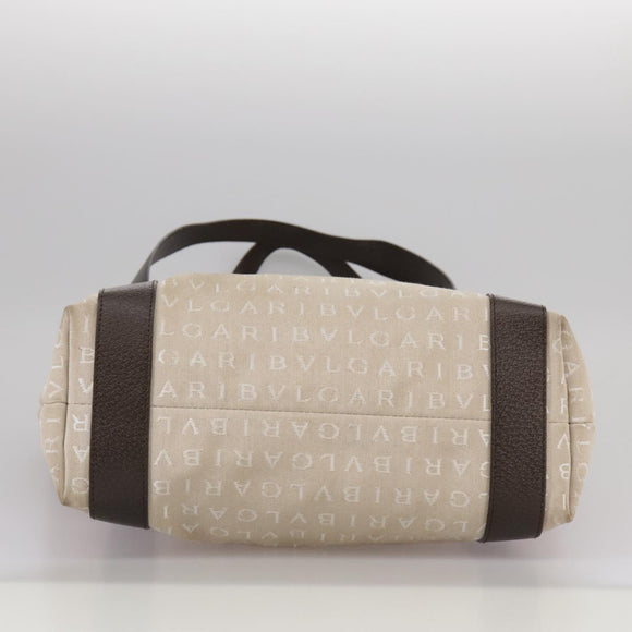 BVLGARI Logo Mania Tote Bag Canvas Beige Auth hk1924