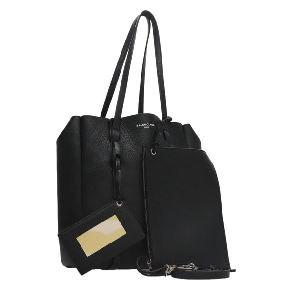 BALENCIAGA Everyday Tote XS Bag Leather 2way Black Silver 489813 Auth hk1951V