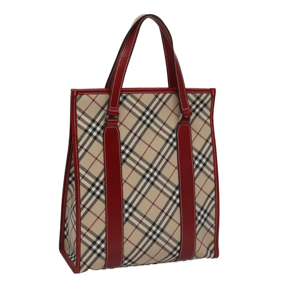 BURBERRY Blue Label Nova Check Tote Bag Canvas Red Beige Auth hk1956