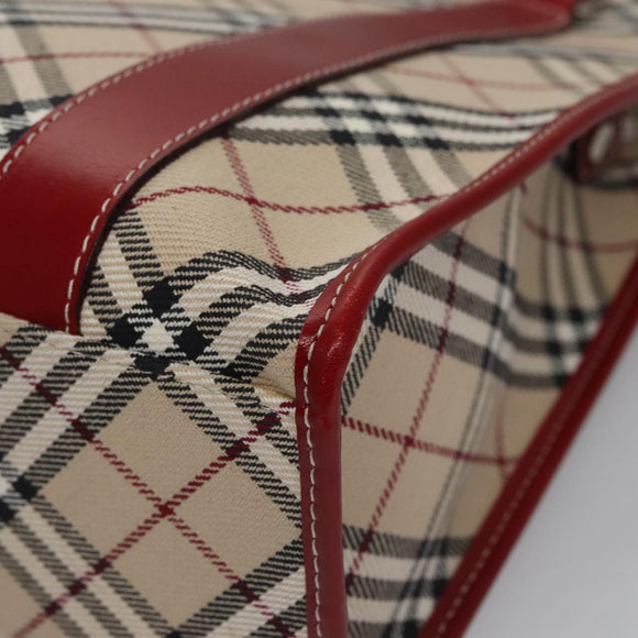 BURBERRY Blue Label Nova Check Tote Bag Canvas Red Beige Auth hk1956