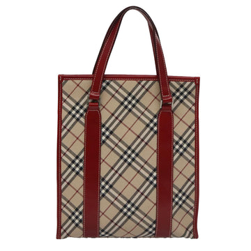 BURBERRY Blue Label Nova Check Tote Bag Canvas Red Beige Auth hk1956 - 0