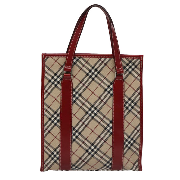 BURBERRY Blue Label Nova Check Tote Bag Canvas Red Beige Auth hk1956