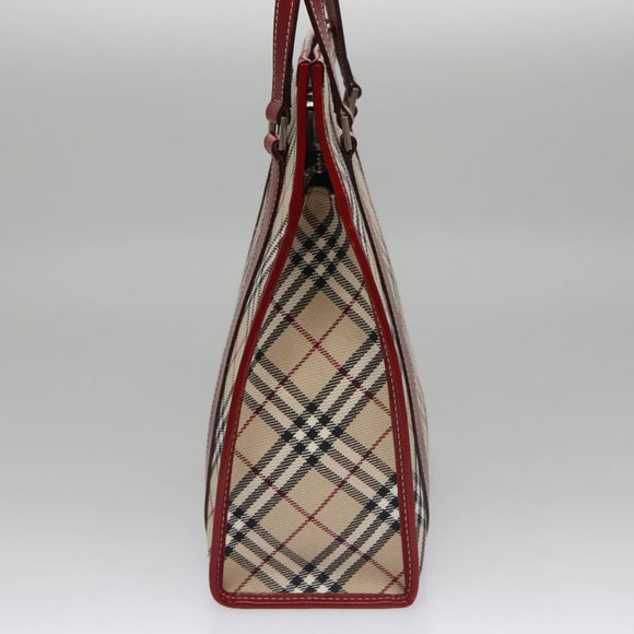 BURBERRY Blue Label Nova Check Tote Bag Canvas Red Beige Auth hk1956