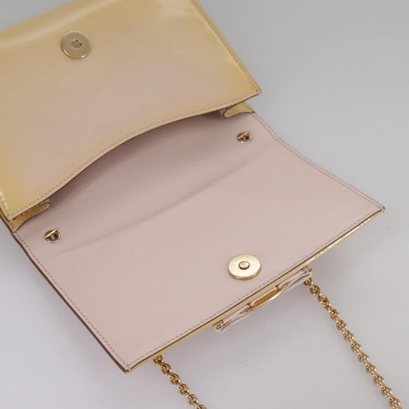Salvatore Ferragamo Chain Shoulder Bag Enamel Yellow Auth hk1961