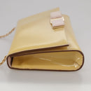 Salvatore Ferragamo Chain Shoulder Bag Enamel Yellow Auth hk1961-3