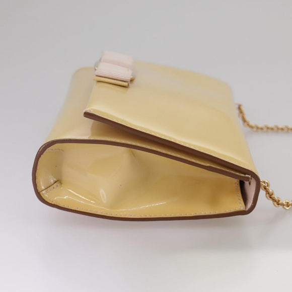 Salvatore Ferragamo Chain Shoulder Bag Enamel Yellow Auth hk1961