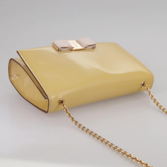 Salvatore Ferragamo Chain Shoulder Bag Enamel Yellow Auth hk1961