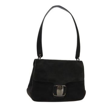 Salvatore Ferragamo Shoulder Bag Suede Black Auth hk1963