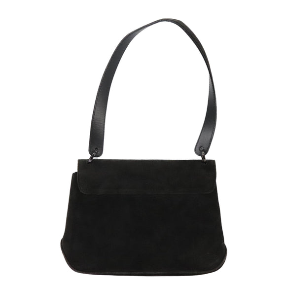 Salvatore Ferragamo Shoulder Bag Suede Black Auth hk1963