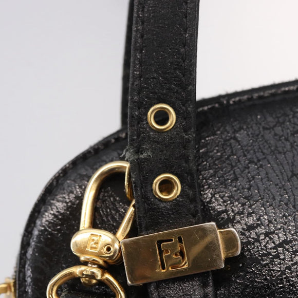 FENDI Hand Bag Leather 2way Black Gold Auth hk1976