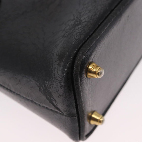 FENDI Hand Bag Leather 2way Black Gold Auth hk1976
