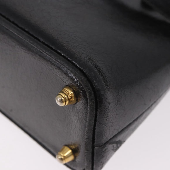 FENDI Hand Bag Leather 2way Black Gold Auth hk1976