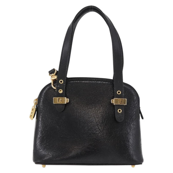 FENDI Hand Bag Leather 2way Black Gold Auth hk1976
