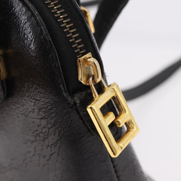 FENDI Hand Bag Leather 2way Black Gold Auth hk1976
