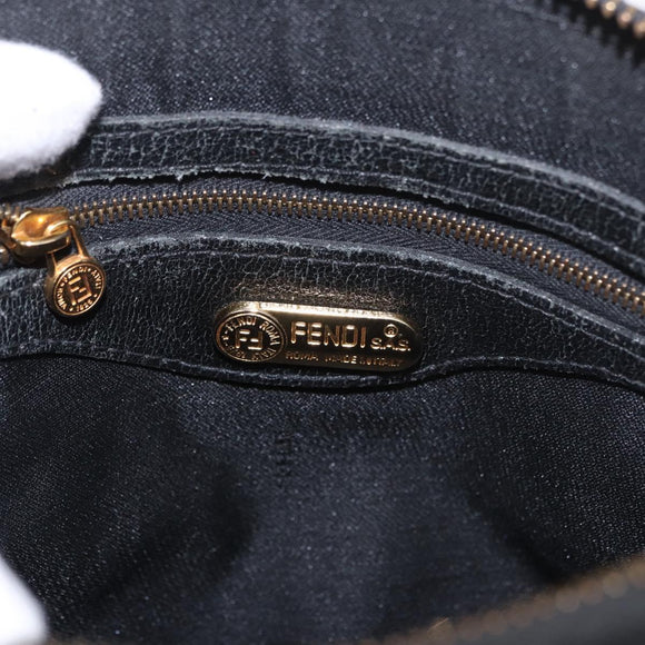 FENDI Hand Bag Leather 2way Black Gold Auth hk1976