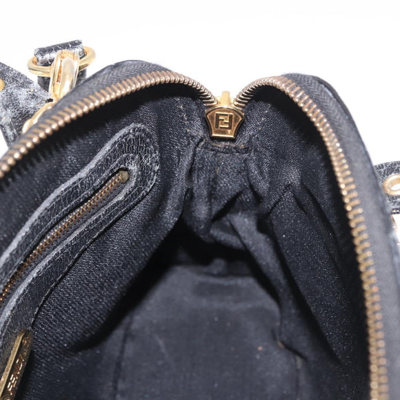 FENDI Hand Bag Leather 2way Black Gold Auth hk1976