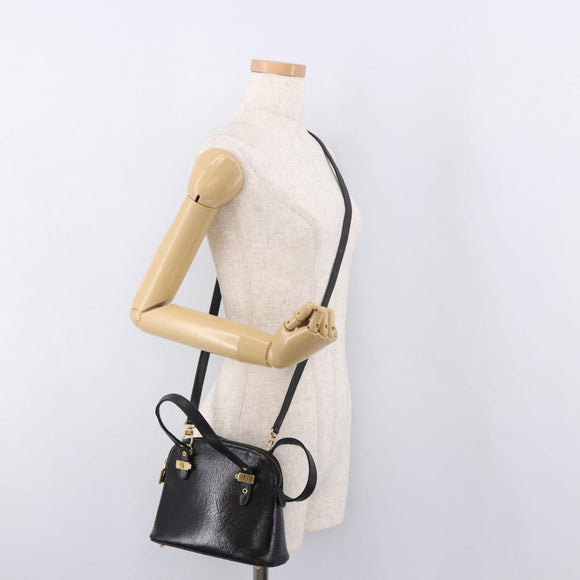 FENDI Hand Bag Leather 2way Black Gold Auth hk1976