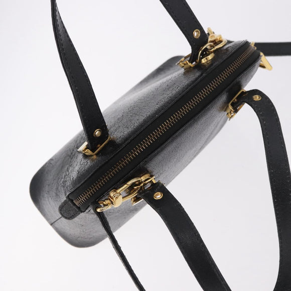 FENDI Hand Bag Leather 2way Black Gold Auth hk1976