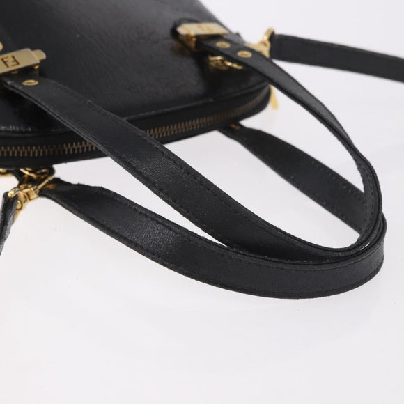 FENDI Hand Bag Leather 2way Black Gold Auth hk1976