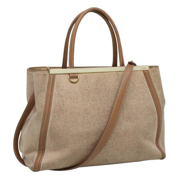 FENDI To joule Hand Bag Canvas 2way Gold Beige Auth hk1977