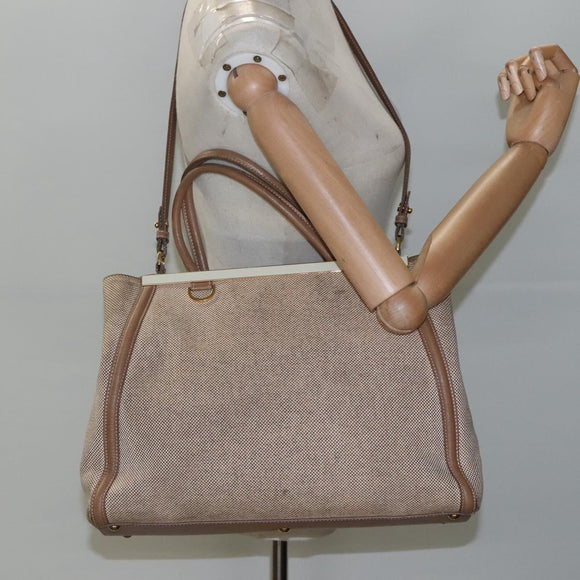 FENDI To joule Hand Bag Canvas 2way Gold Beige Auth hk1977