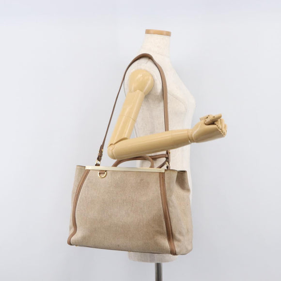 FENDI To joule Hand Bag Canvas 2way Gold Beige Auth hk1977