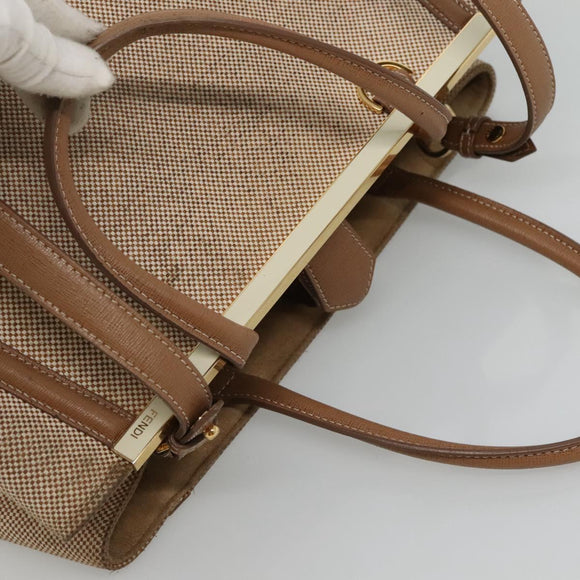 FENDI To joule Hand Bag Canvas 2way Gold Beige Auth hk1977