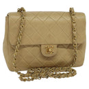CHANEL Matelasse Chain Shoulder Bag Lamb Skin Beige Gold CC Auth hk1979-1