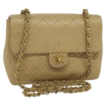 CHANEL Matelasse Chain Shoulder Bag Lamb Skin Beige Gold CC Auth hk1979