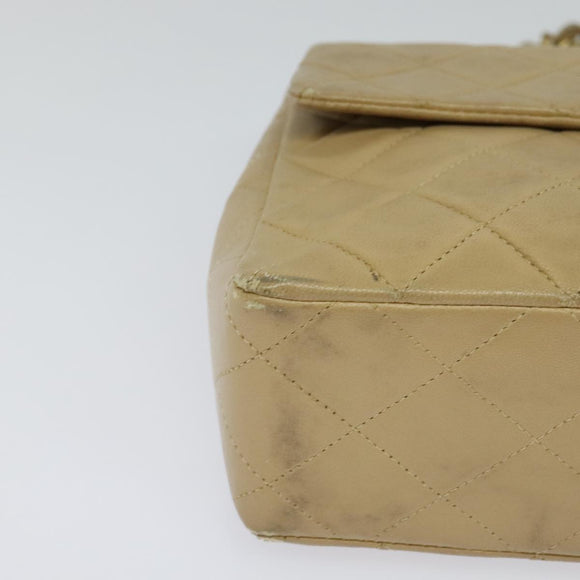 CHANEL Matelasse Chain Shoulder Bag Lamb Skin Beige Gold CC Auth hk1979