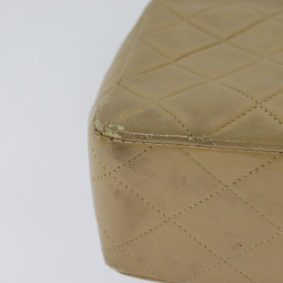 CHANEL Matelasse Chain Shoulder Bag Lamb Skin Beige Gold CC Auth hk1979
