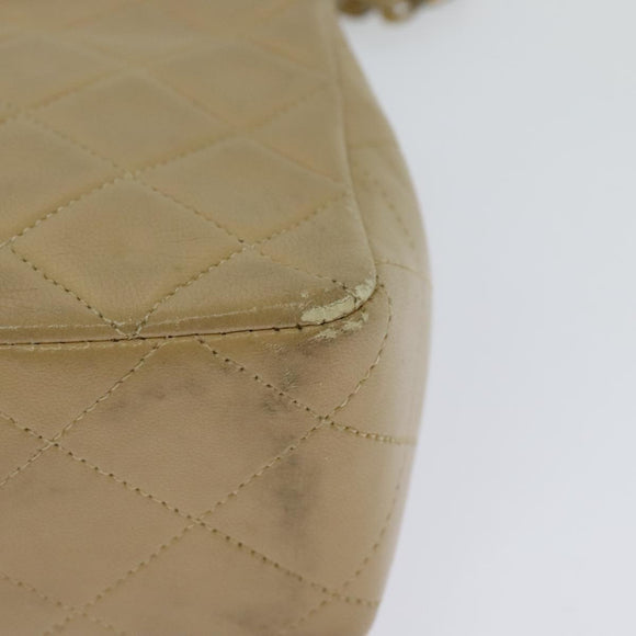 CHANEL Matelasse Chain Shoulder Bag Lamb Skin Beige Gold CC Auth hk1979