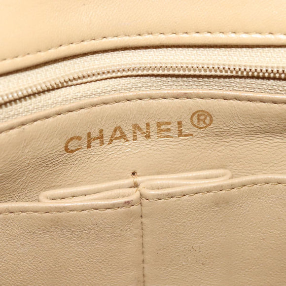 CHANEL Matelasse Chain Shoulder Bag Lamb Skin Beige Gold CC Auth hk1979