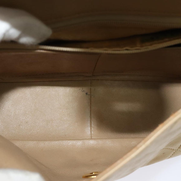 CHANEL Matelasse Chain Shoulder Bag Lamb Skin Beige Gold CC Auth hk1979