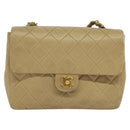 CHANEL Matelasse Chain Shoulder Bag Lamb Skin Beige Gold CC Auth hk1979-2