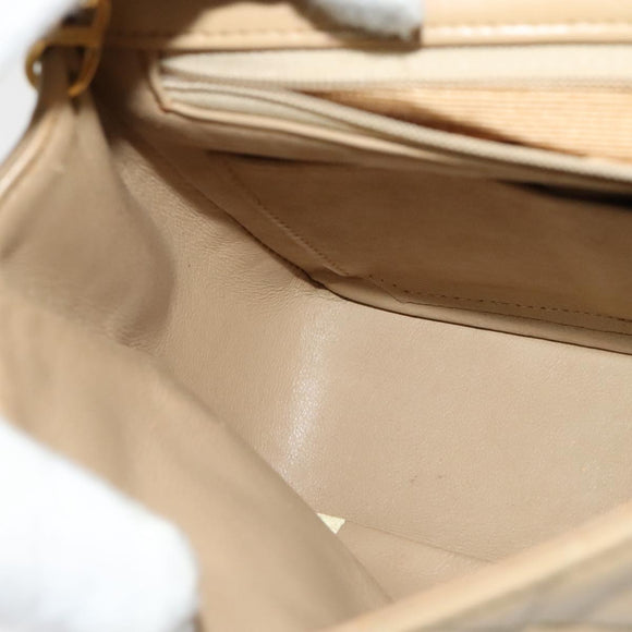 CHANEL Matelasse Chain Shoulder Bag Lamb Skin Beige Gold CC Auth hk1979