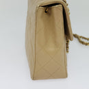 CHANEL Matelasse Chain Shoulder Bag Lamb Skin Beige Gold CC Auth hk1979-4
