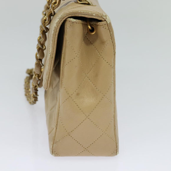 CHANEL Matelasse Chain Shoulder Bag Lamb Skin Beige Gold CC Auth hk1979