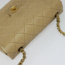 CHANEL Matelasse Chain Shoulder Bag Lamb Skin Beige Gold CC Auth hk1979-6