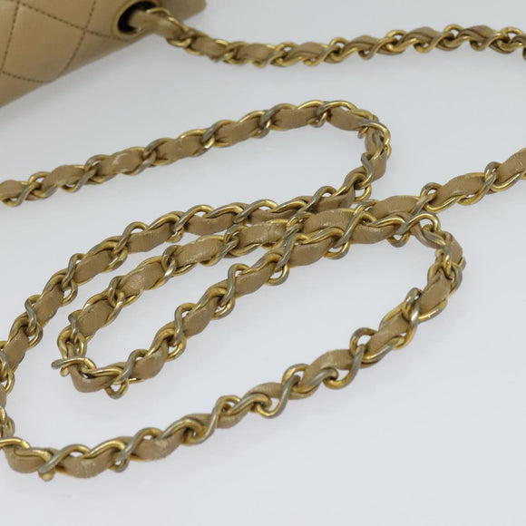 CHANEL Matelasse Chain Shoulder Bag Lamb Skin Beige Gold CC Auth hk1979