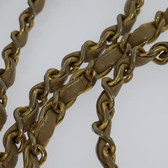 CHANEL Matelasse Chain Shoulder Bag Lamb Skin Beige Gold CC Auth hk1979