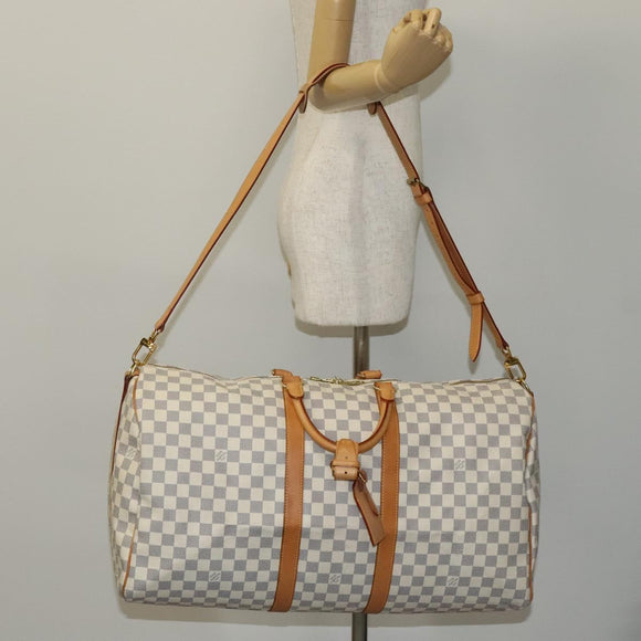 LOUIS VUITTON Damier Azur Keepall Bandouliere 55 Boston Bag N41429 Auth hk2021