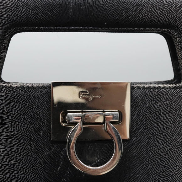 Salvatore Ferragamo Gancini Handtas Leer 2way Zwart Zilver Auth hk2026