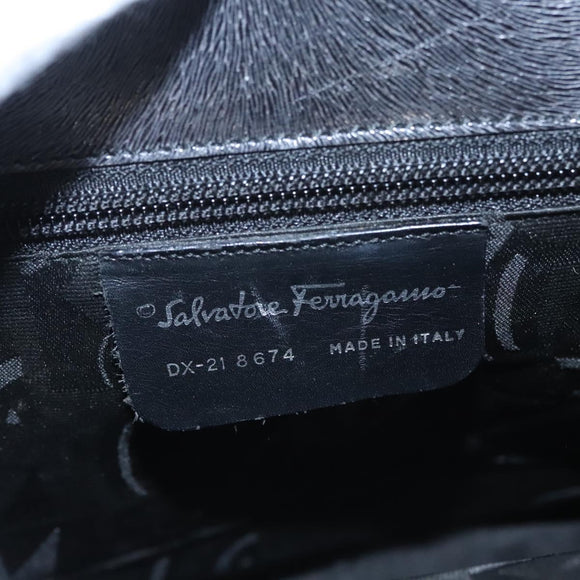 Salvatore Ferragamo Gancini Handtas Leer 2way Zwart Zilver Auth hk2026