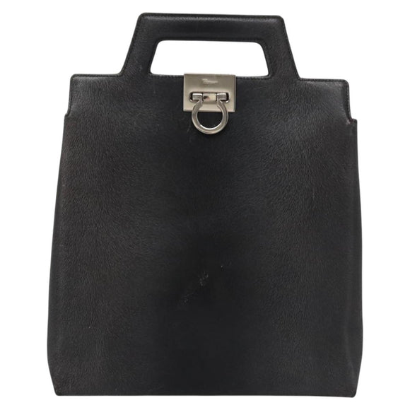 Salvatore Ferragamo Gancini Handtas Leer 2way Zwart Zilver Auth hk2026