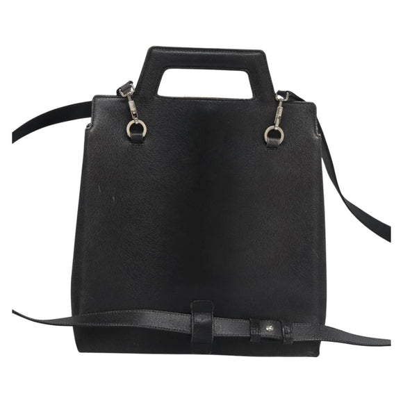 Salvatore Ferragamo Gancini Handtas Leer 2way Zwart Zilver Auth hk2026